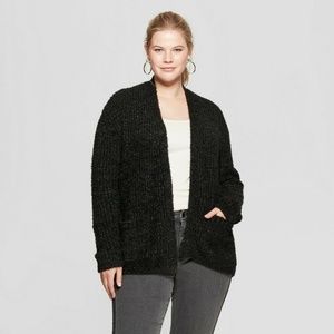 Ava & Viv Boucle Cardigan 4X Black Metallic
